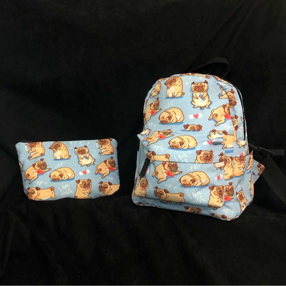 Pug Backpack Purse and Makeup Bag NWOT